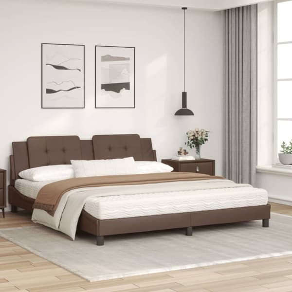 seng med madras 180x200 cm kunstlæder brun