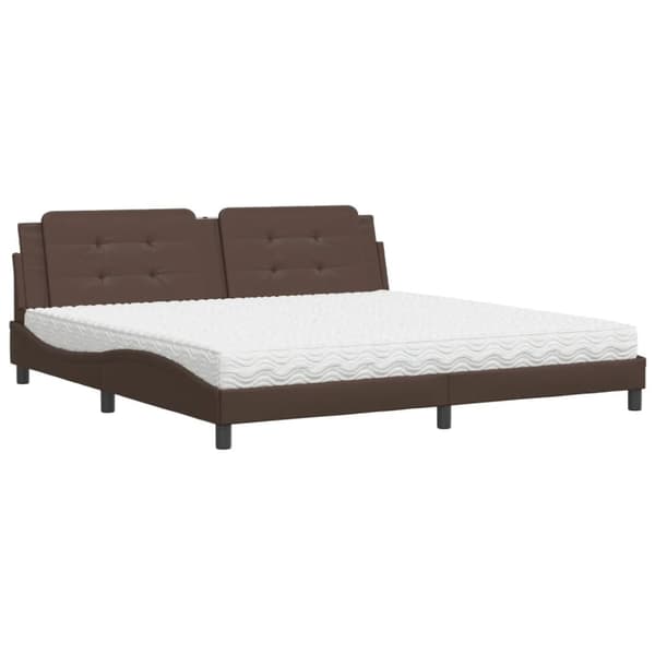 Säng med madrass brun 200x200 cm konstläder