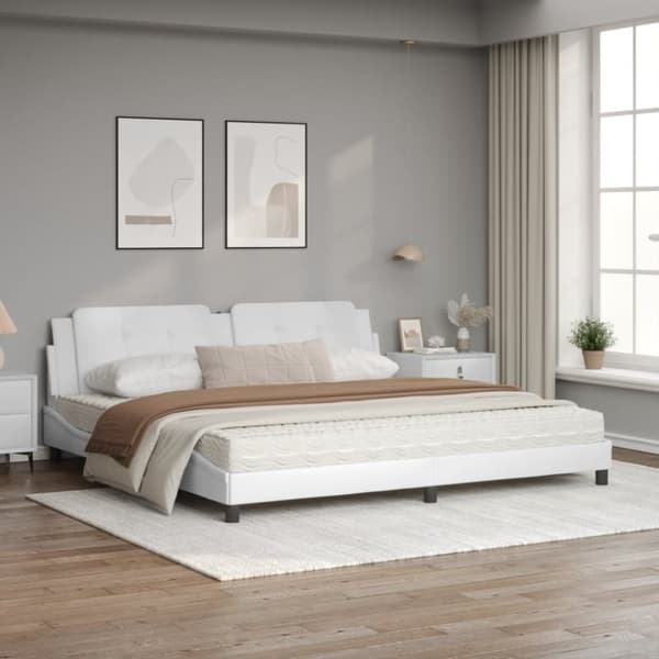 Säng med madrass vit 200x200 cm konstläder