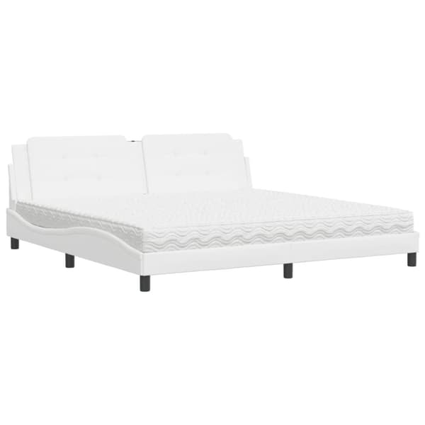 Säng med madrass vit 200x200 cm konstläder