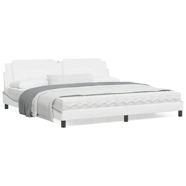 Säng med madrass vit 200x200 cm konstläder