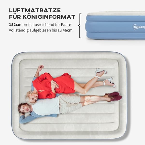Rootz 2 Person oppustelig campingmadras - Luftseng - Blow-Up madras - Indbygget pumpe - Bæretaske - 203 cm x 152 cm x 46 cm - Lyseblå - Optimal kropss