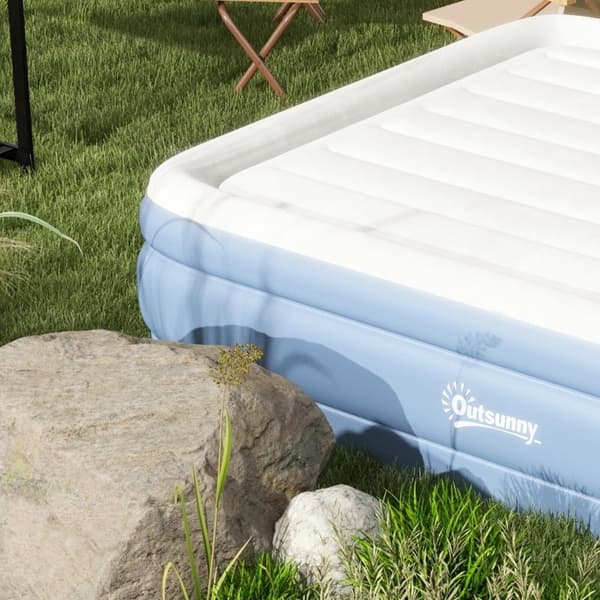 Rootz 2 Person oppustelig campingmadras - Luftseng - Blow-Up madras - Indbygget pumpe - Bæretaske - 203 cm x 152 cm x 46 cm - Lyseblå - Optimal kropss