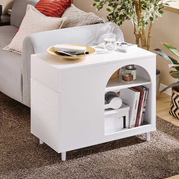 SoBuy Sengebord Cafébord Sofabord med skuffe Sidebord FBT135-W
