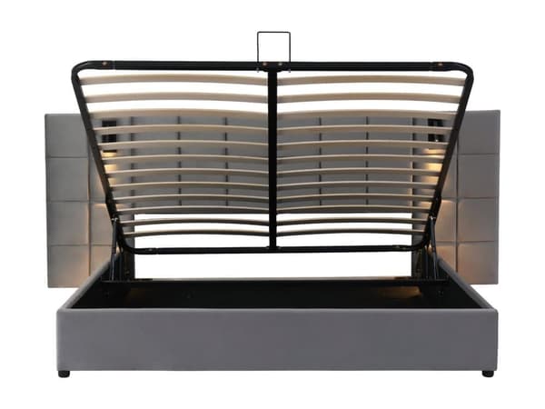 Möblerad sängkista i sammet - 140x200cm - med LED och USB-port - Grå (sängbord ingår ej)