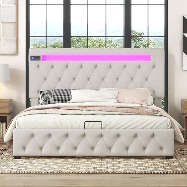 Dubbelsäng, stoppad säng, Bluetooth-spelare och LED-belysning, modern sängram med förvaringsutrymme (140x200cm)