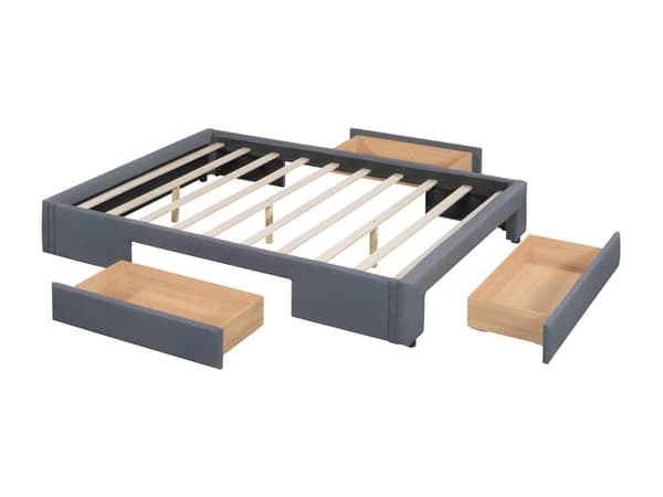 Flatbädd, tre förvaringsfack, utan sänggavel ， Möblerad dubbelsäng