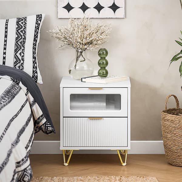 SoBuy Sengebord med 2 skuffe Sofabord Sidebord FBT123-W