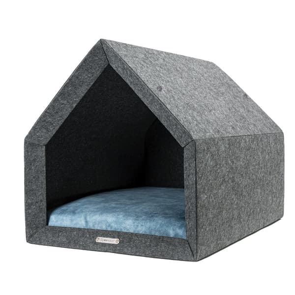 Rexproduct Pethome 2.0 modern ekologisk hundkoja mörkgrå med färgglad madrass