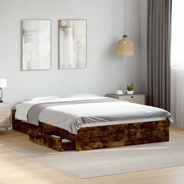 sengeramme med skuffer 120x190 cm konstrueret træ røget eg