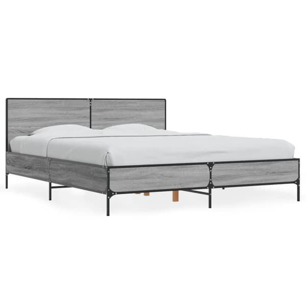 sengestel 150x200 cm konstrueret træ og metal grå sonoma-eg
