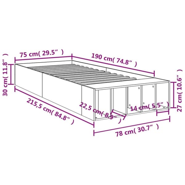 sengeramme 75x190 cm konstrueret træ betongrå