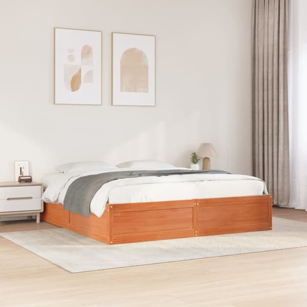 sengeramme uden madras 200x200 cm massivt fyrretræ gyldenbrun