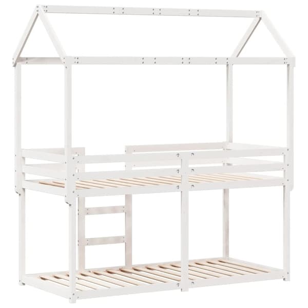 Våningssäng med tak vit 75x190 cm massiv furu