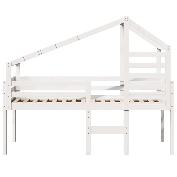 Hög säng med tak vit 90x200 cm massiv furu