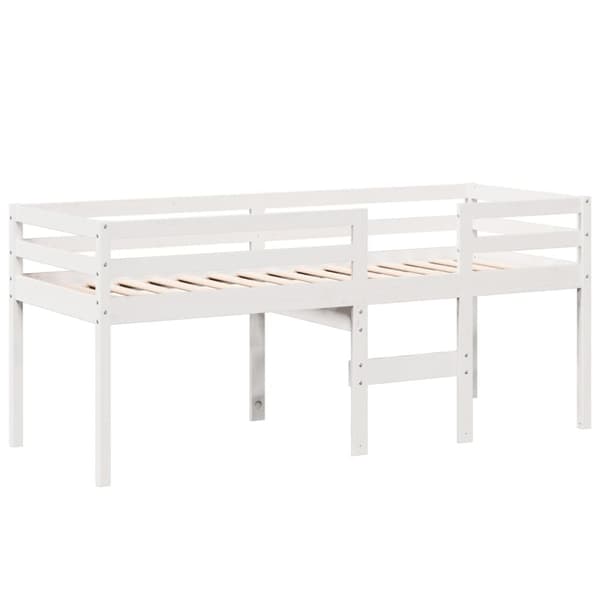 højseng med tag 80x200 cm massivt fyrretræ hvid