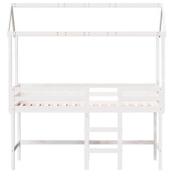 Våningssäng med stege och tak vit 90x200 cm massiv furu
