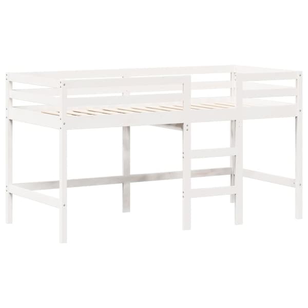 Våningssäng med stege och tak vit 90x200 cm massiv furu