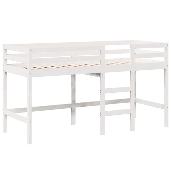 Våningssäng med stege och tak vit 90x200 cm massiv furu