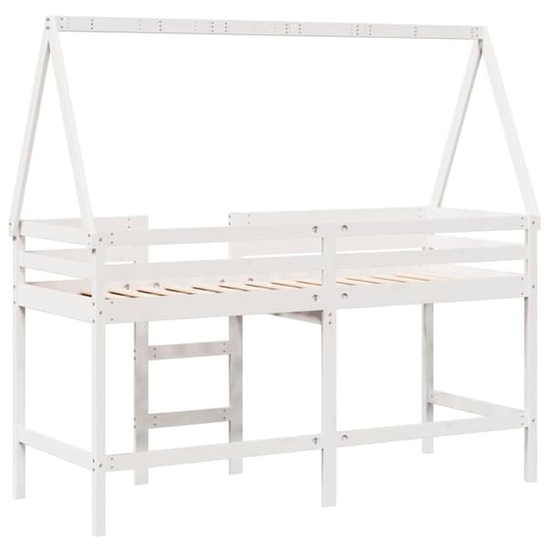 Våningssäng med stege och tak vit 90x200 cm massiv furu
