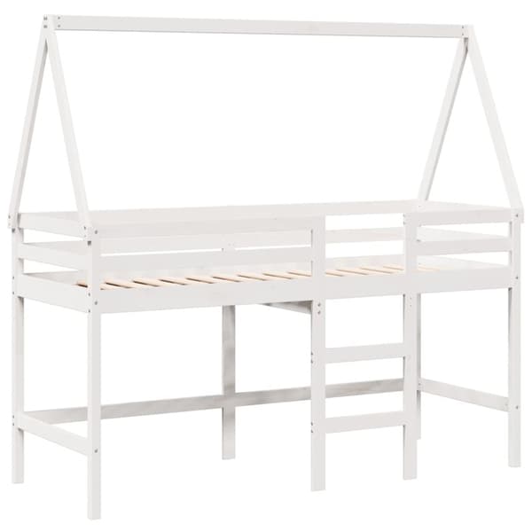 Våningssäng med stege och tak vit 90x200 cm massiv furu