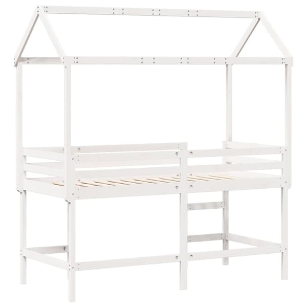 Våningssäng med stege och tak vit 80x200 cm massiv furu