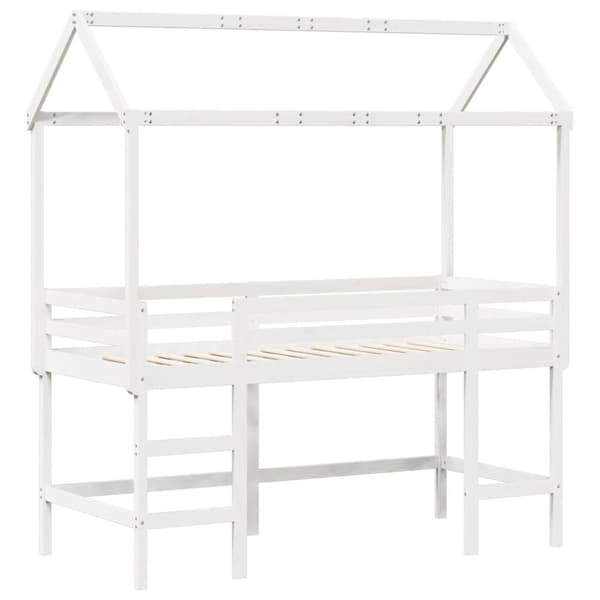 Våningssäng med stege och tak vit 80x200 cm massiv furu