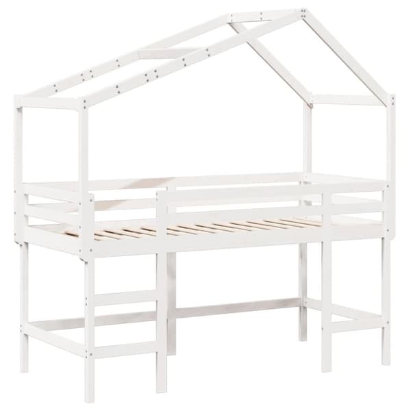 Våningssäng med stege och tak vit 90x190 cm massiv furu