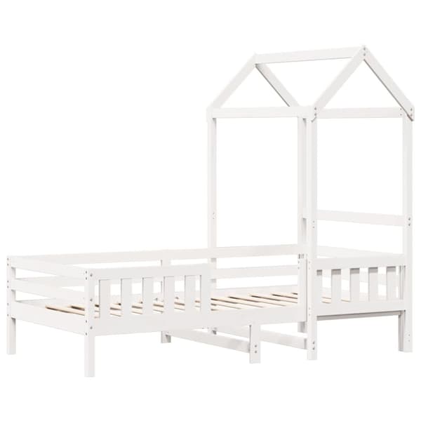 Sängram med tak vit 90x190 cm massiv furu