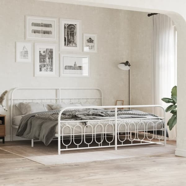 sengeramme med sengegavl og fodgærde 200x200 cm metal hvid