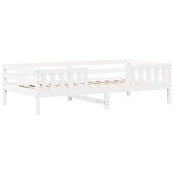 Sängram med bänk och tak vit 100x200 cm massiv furu