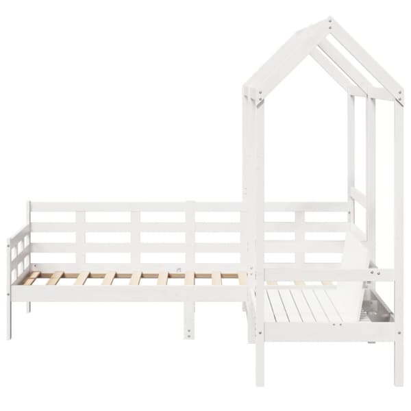 Dagbänk med bänk och tak vit 90x200 cm massiv furu