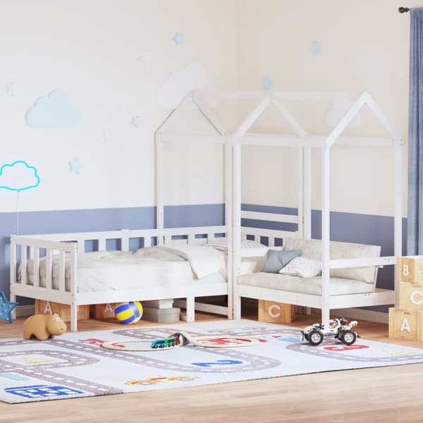 Dagbänk med bänk och tak vit 90x200 cm massiv furu