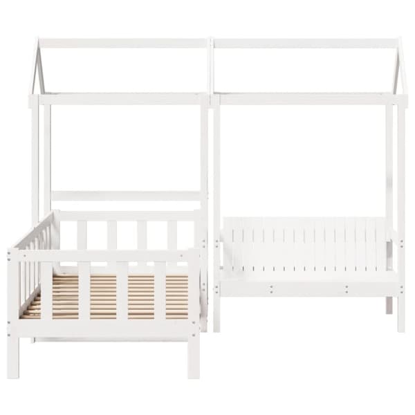 Dagbänk med bänk och tak vit 90x200 cm massiv furu