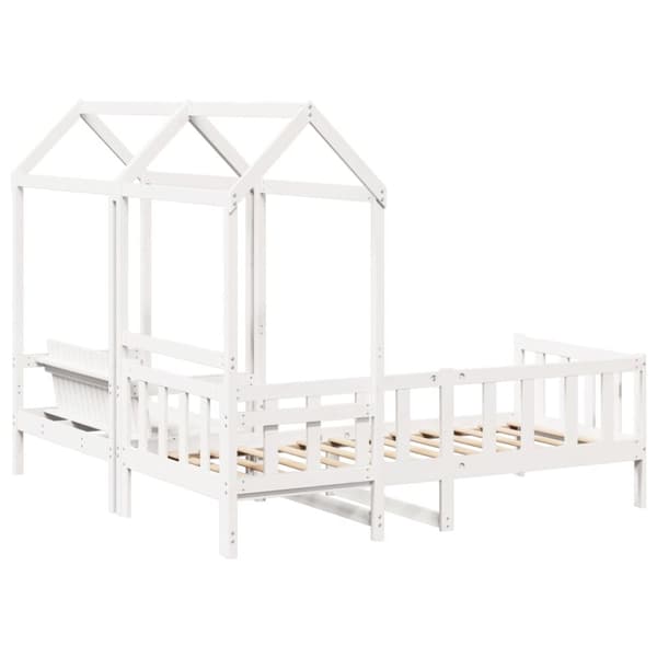 Dagbänk med bänk och tak vit 90x200 cm massiv furu