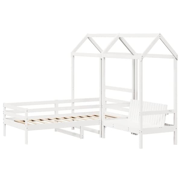 Dagbänk med bänk och tak vit 90x200 cm massiv furu