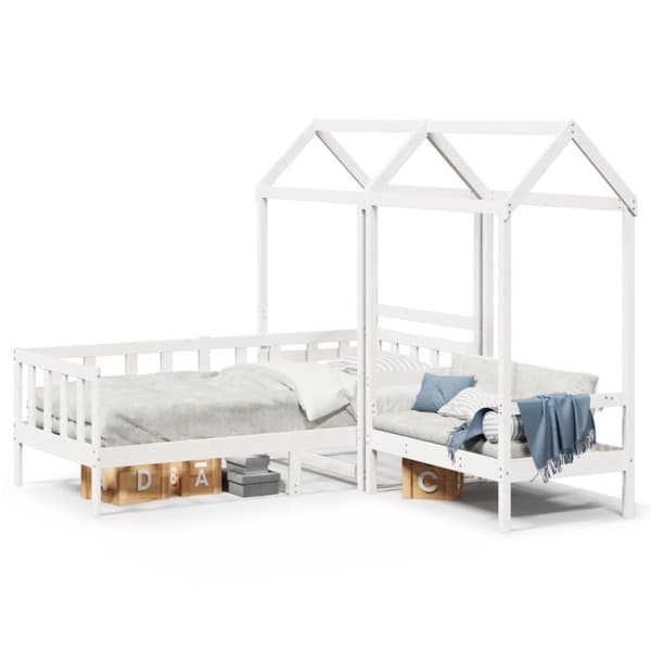 Dagbänk med bänk och tak vit 90x200 cm massiv furu
