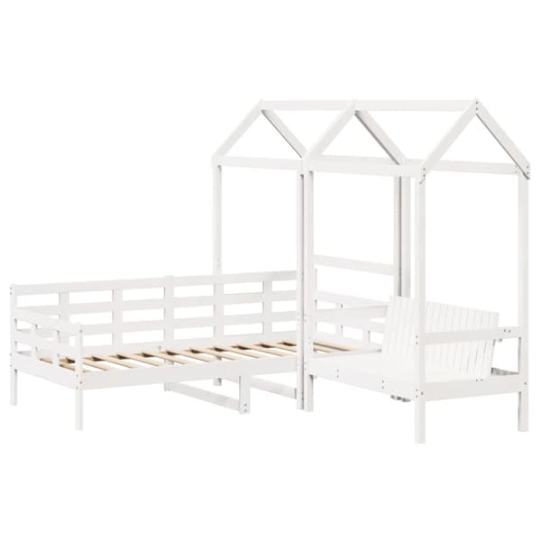 Dagbädd med bänk och tak vit 80x200 cm massiv furu