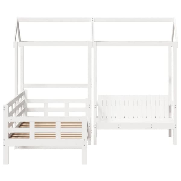 Dagbädd med bänk och tak vit 80x200 cm massiv furu