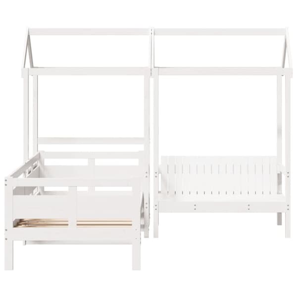 Dagbänk med bänk och tak vit 90x200 cm massiv furu