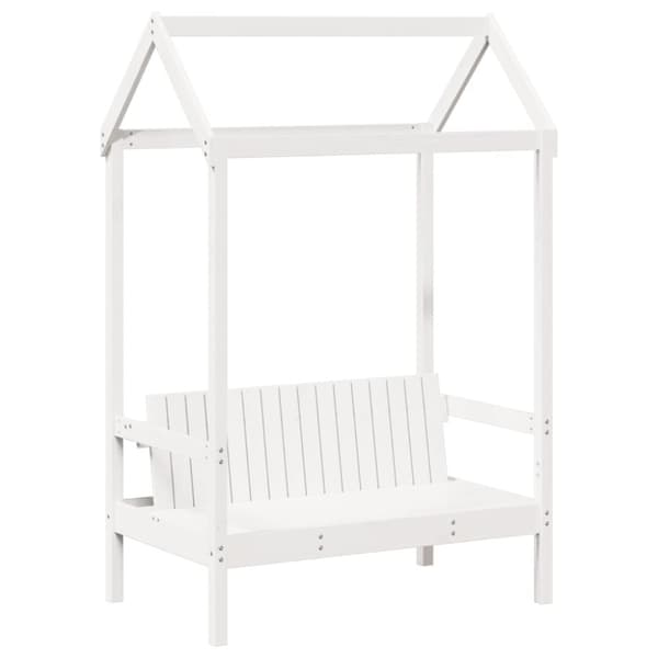 Dagbänk med bänk och tak vit 90x200 cm massiv furu