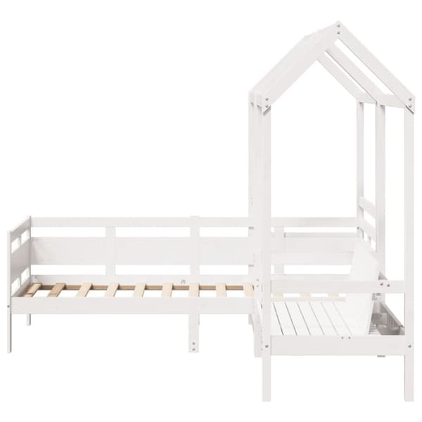 Dagbänk med bänk och tak vit 90x200 cm massiv furu