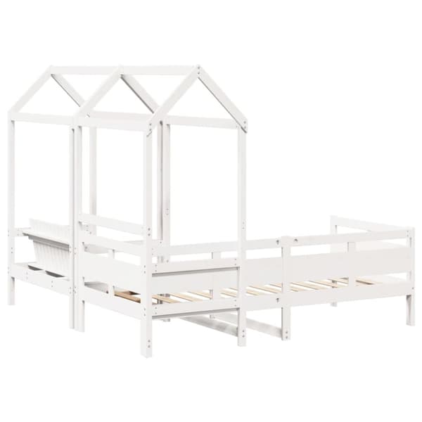 Dagbänk med bänk och tak vit 90x200 cm massiv furu