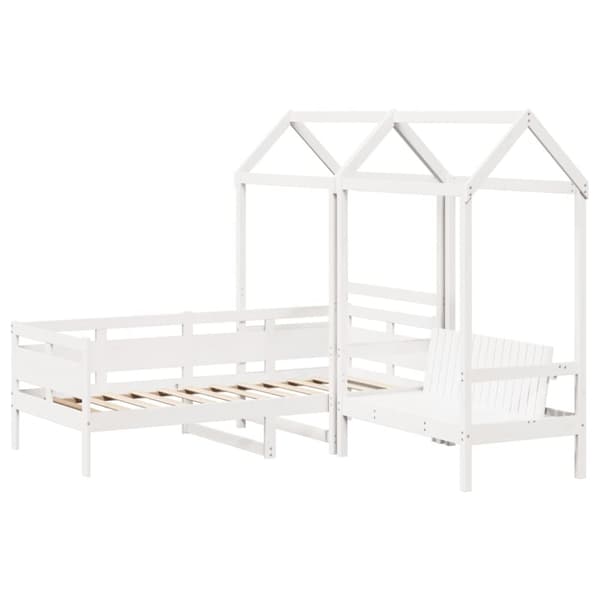 Dagbänk med bänk och tak vit 90x200 cm massiv furu