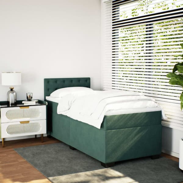 kontinentalseng med madras 80x200 cm fløjl mørkegrøn