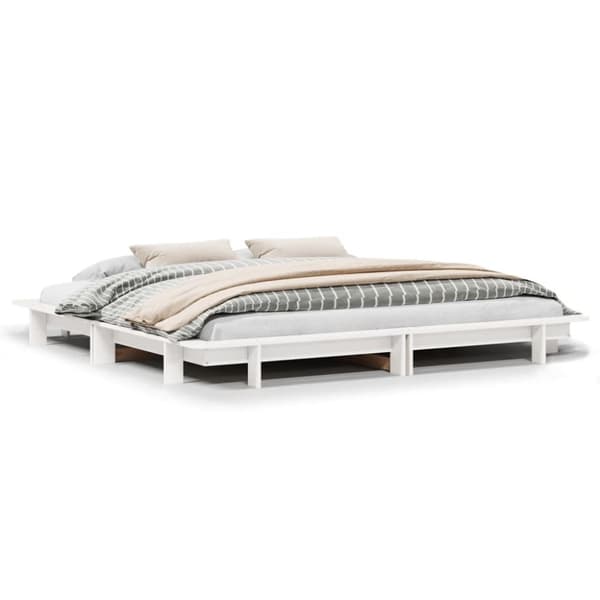 sengeramme uden madras 200x200 cm massivt fyrretræ hvid