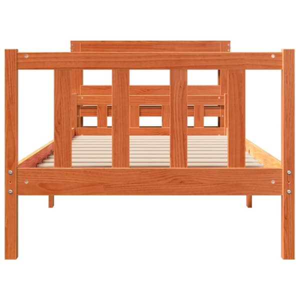 sengeramme med sengegavl 90x190 cm massivt fyrretræ gyldenbrun