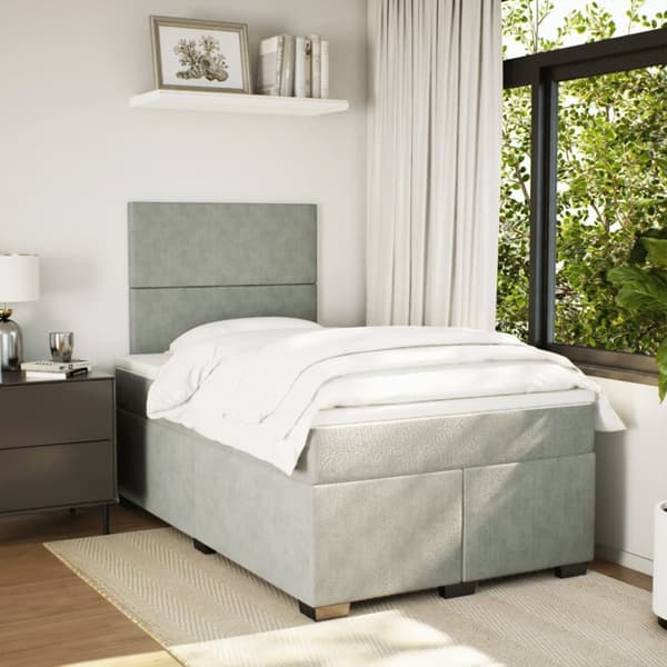 kontinentalseng med madras 120x190 cm velour lysegrå