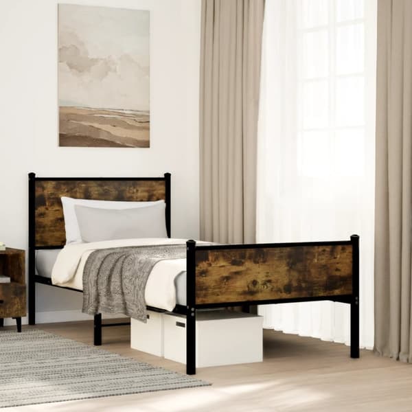 sengeramme uden madras 80x200 cm metal røget egetræsfarve