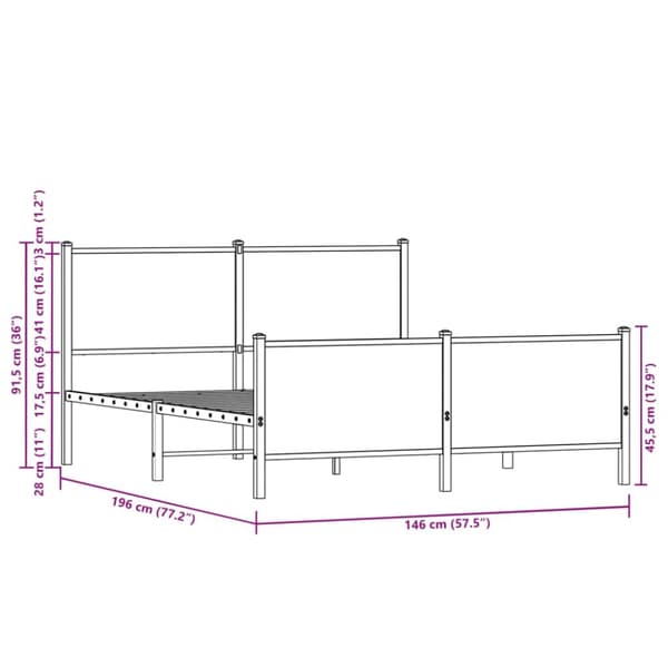sengeramme uden madras 140x190 cm metal røget egetræsfarve